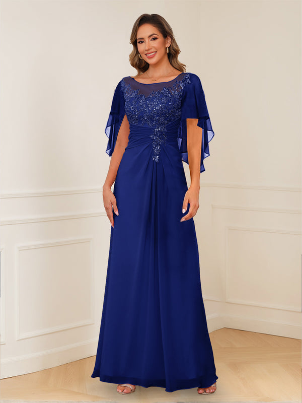 A-Line/Princess Illusion Scoop Appliques Ruched Mother of the Bride Dresses