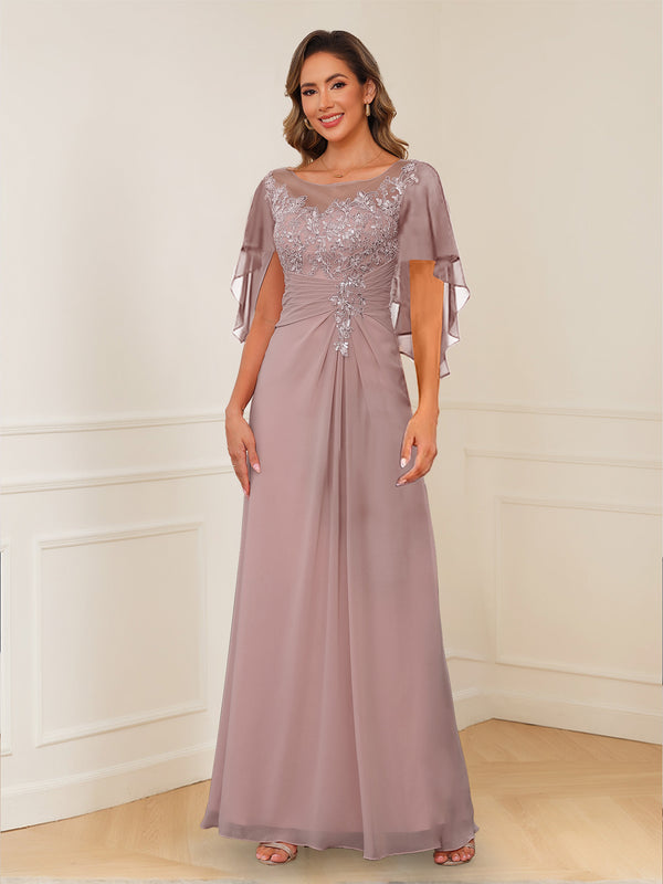 A-Line/Princess Illusion Scoop Appliques Ruched Mother of the Bride Dresses