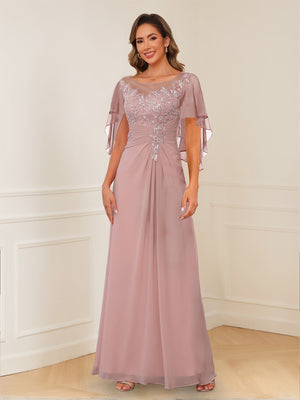 A-Line/Princess Illusion Scoop Appliques Ruched Mother of the Bride Dresses