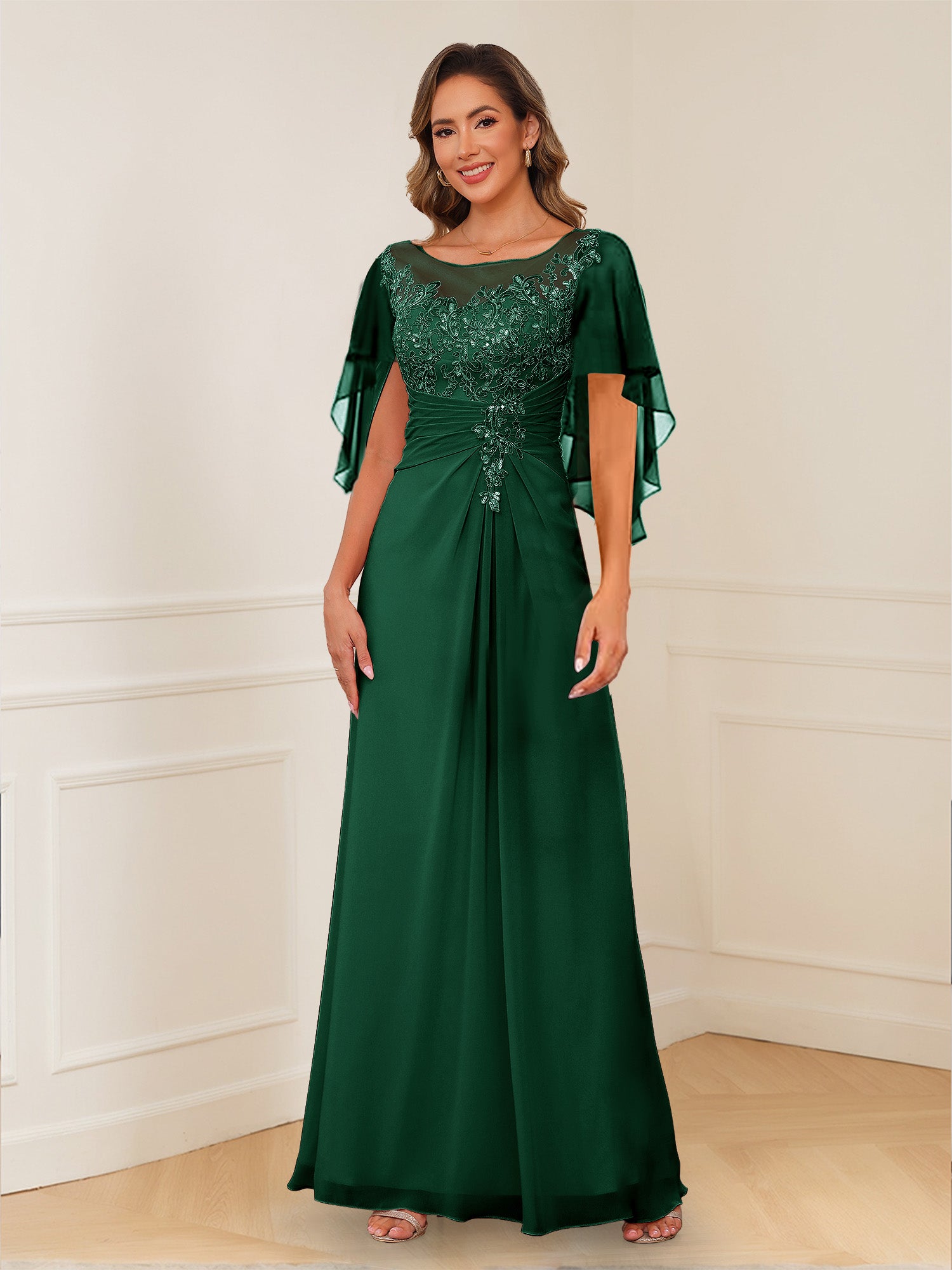 A-Line/Princess Illusion Scoop Appliques Ruched Mother of the Bride Dresses