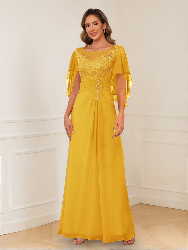 A-Line/Princess Illusion Scoop Appliques Ruched Mother of the Bride Dresses