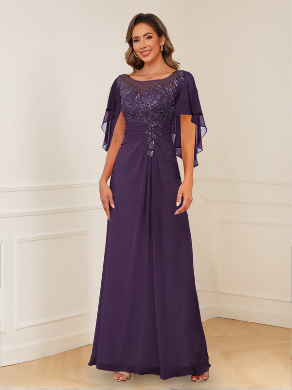 A-Line/Princess Illusion Scoop Appliques Ruched Mother of the Bride Dresses
