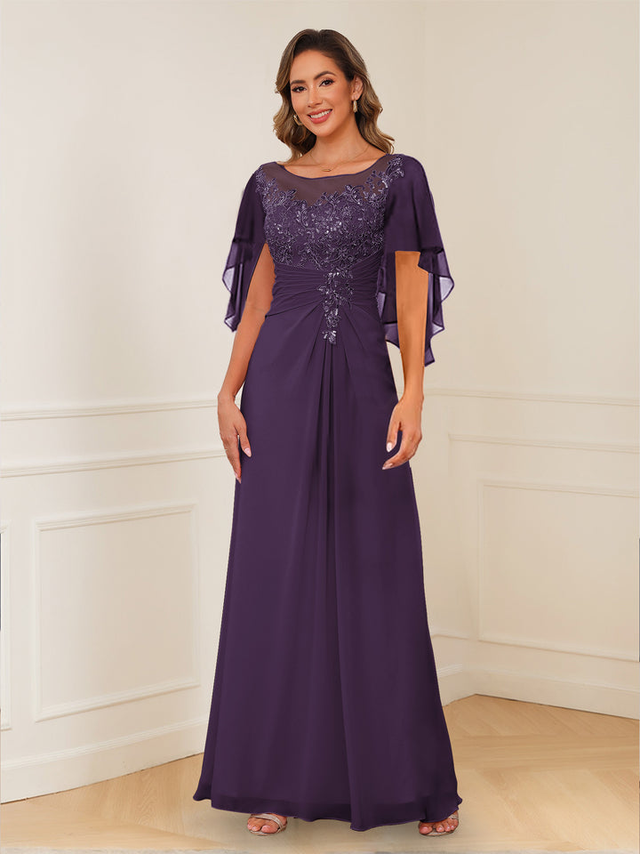 A-Line/Princess Illusion Scoop Appliques Ruched Mother of the Bride Dresses