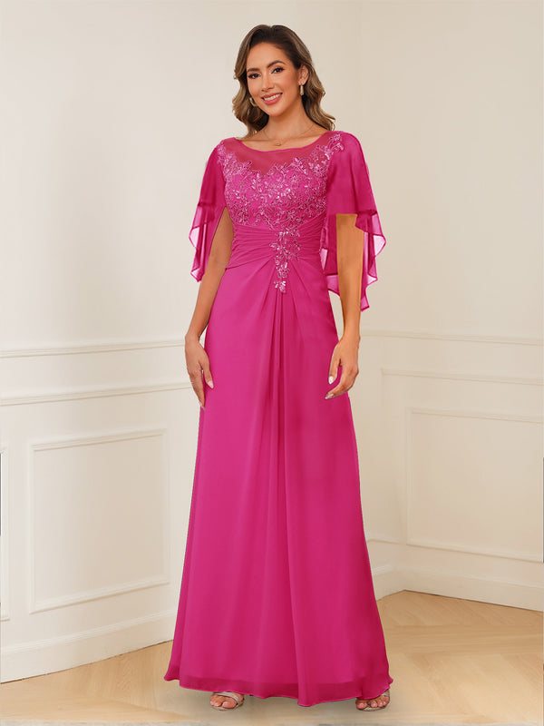 A-Line/Princess Illusion Scoop Appliques Ruched Mother of the Bride Dresses