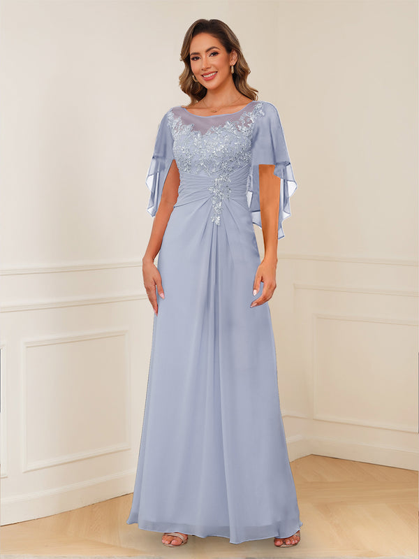 A-Line/Princess Illusion Scoop Appliques Ruched Mother of the Bride Dresses