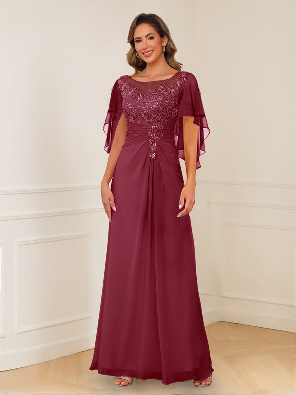 A-Line/Princess Illusion Scoop Appliques Ruched Mother of the Bride Dresses