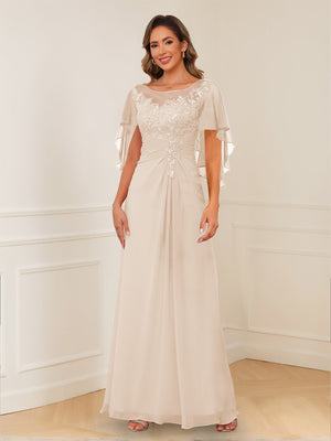 A-Line/Princess Illusion Scoop Appliques Ruched Mother of the Bride Dresses