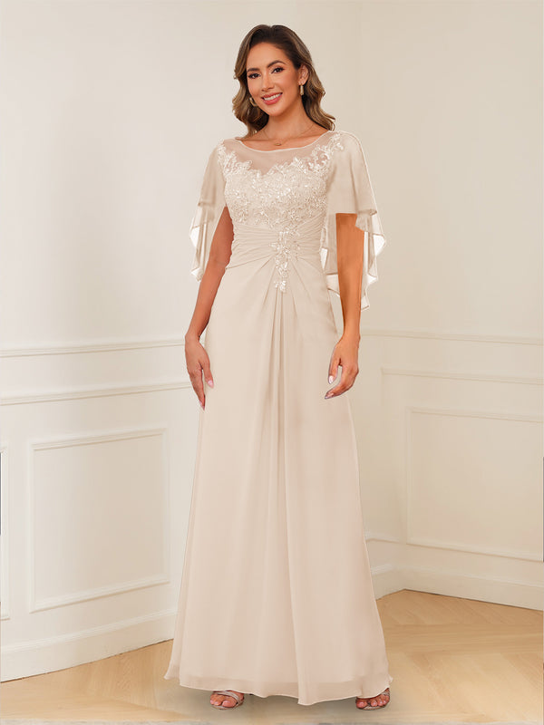 A-Line/Princess Illusion Scoop Appliques Ruched Mother of the Bride Dresses