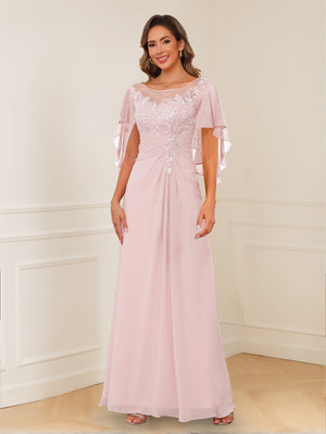 A-Line/Princess Illusion Scoop Appliques Ruched Mother of the Bride Dresses
