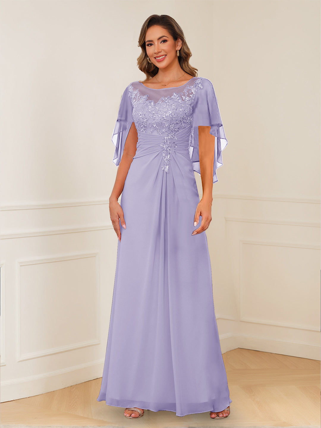 A-Line/Princess Illusion Scoop Appliques Ruched Mother of the Bride Dresses