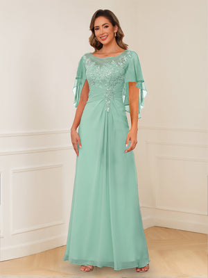 A-Line/Princess Illusion Scoop Appliques Ruched Mother of the Bride Dresses