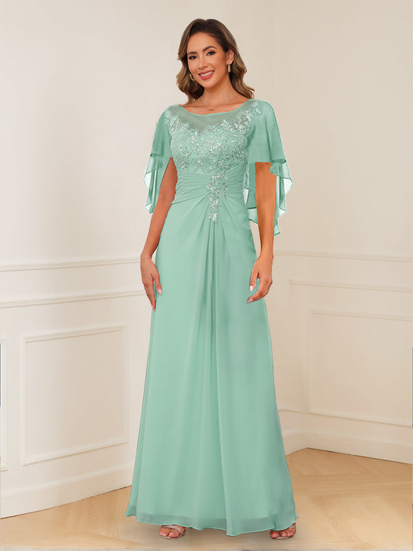 A-Line/Princess Illusion Scoop Appliques Ruched Mother of the Bride Dresses