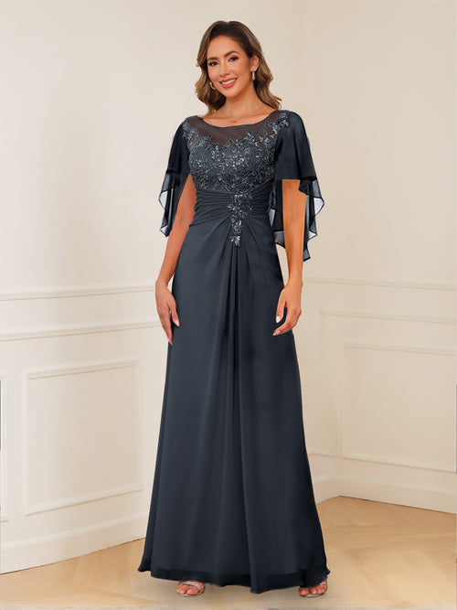 A-Line/Princess Illusion Scoop Appliques Ruched Mother of the Bride Dresses