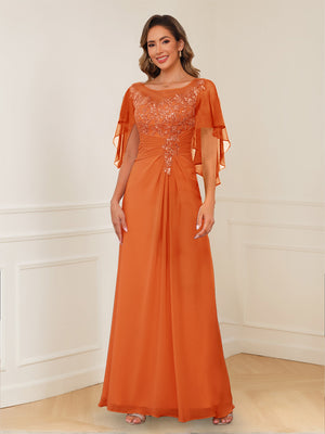 A-Line/Princess Illusion Scoop Appliques Ruched Mother of the Bride Dresses