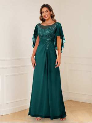 A-Line/Princess Illusion Scoop Appliques Ruched Mother of the Bride Dresses