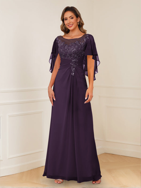 A-Line/Princess Illusion Scoop Appliques Ruched Mother of the Bride Dresses
