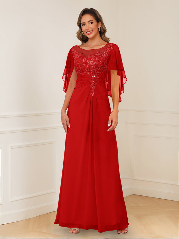 A-Line/Princess Illusion Scoop Appliques Ruched Mother of the Bride Dresses