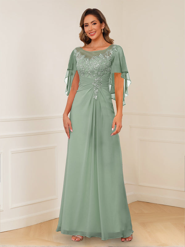A-Line/Princess Illusion Scoop Appliques Ruched Mother of the Bride Dresses