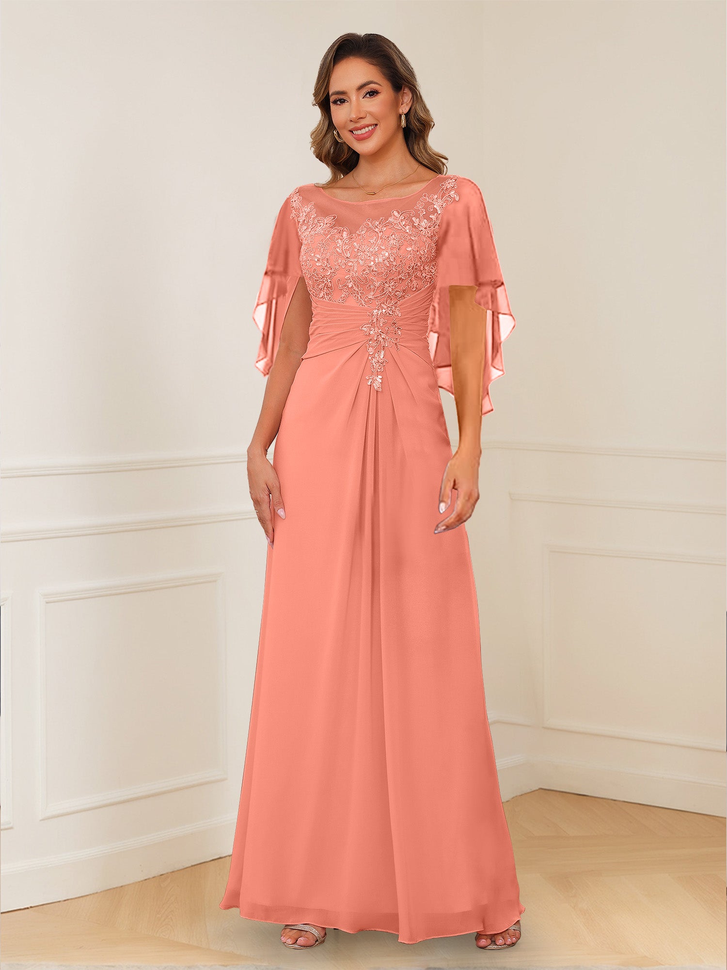 A-Line/Princess Illusion Scoop Appliques Ruched Mother of the Bride Dresses