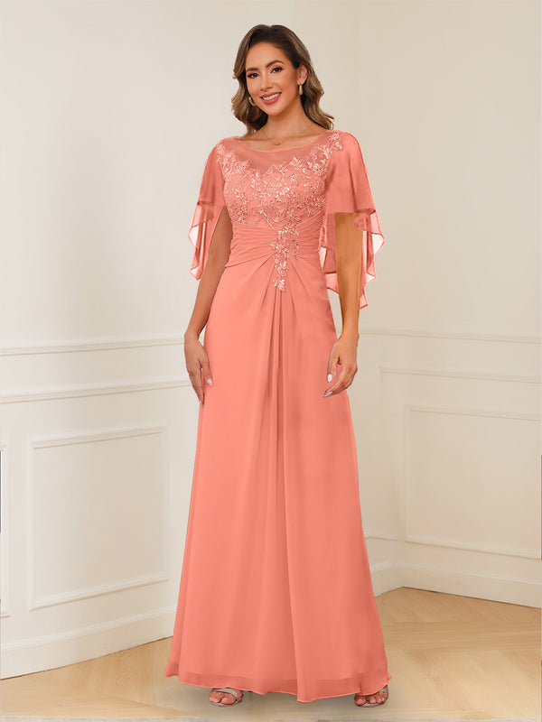 A-Line/Princess Illusion Scoop Appliques Ruched Mother of the Bride Dresses