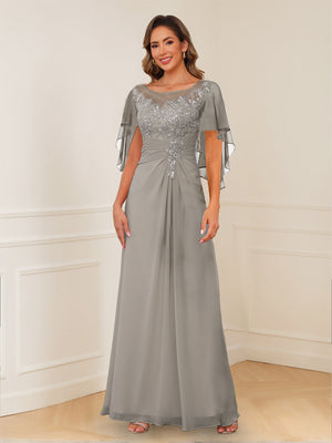 A-Line/Princess Illusion Scoop Appliques Ruched Mother of the Bride Dresses