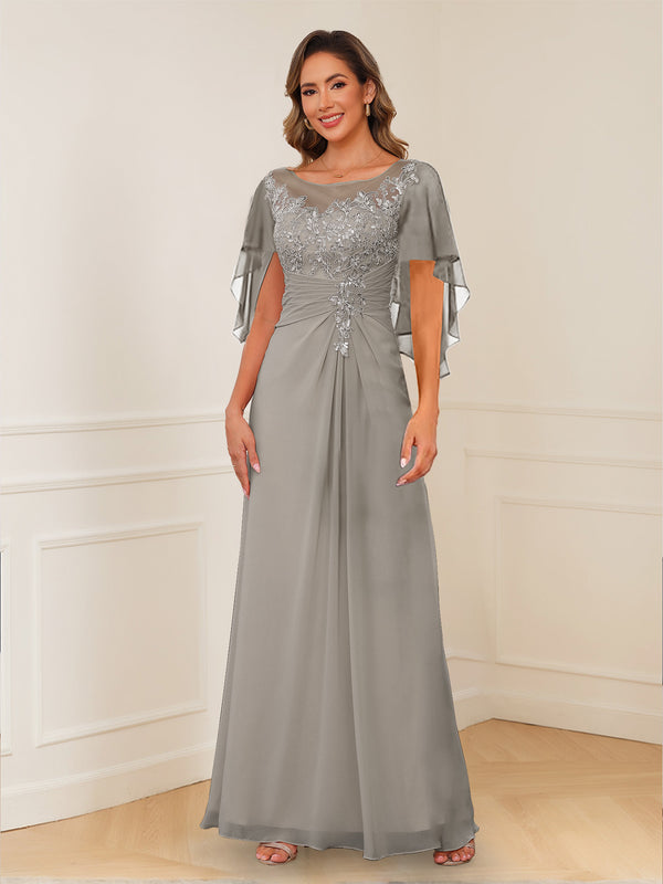 A-Line/Princess Illusion Scoop Appliques Ruched Mother of the Bride Dresses
