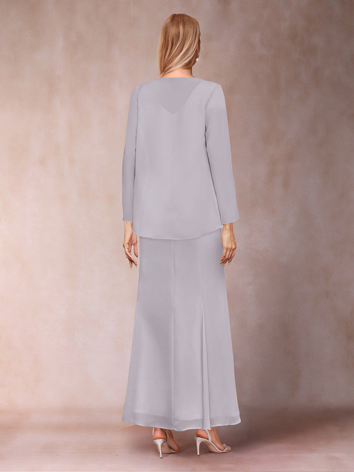 Sheath/Column V-Neck Ankle-Length Evening Dresses With Jacket &amp; Sequins