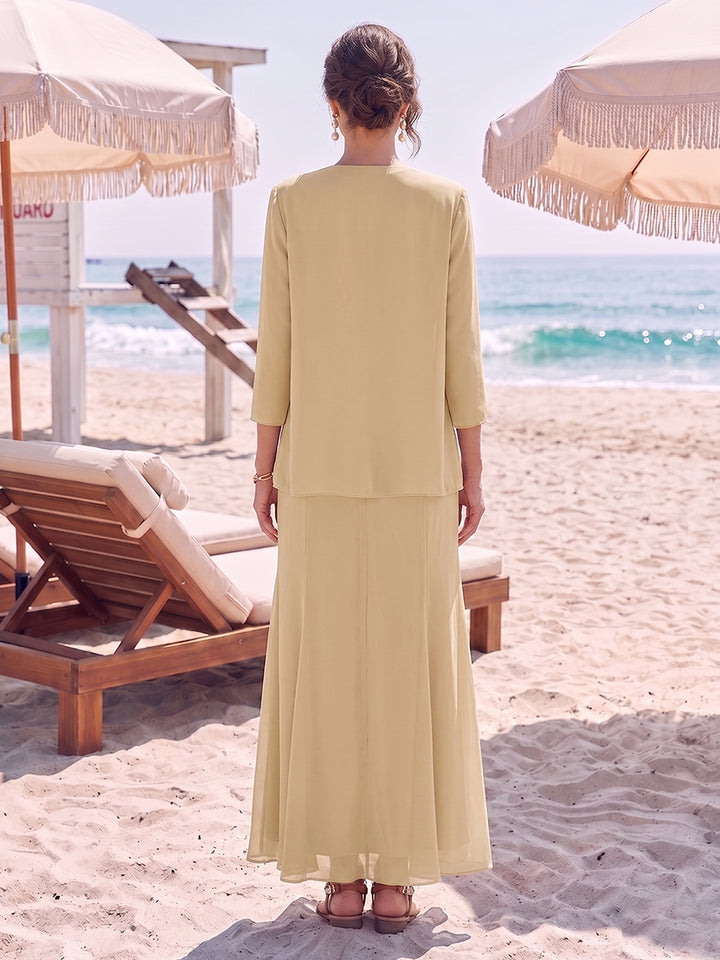 Sheath/Column V-Neck Short Sleeves Ankle-Length Mother of the Bride Dresses With Jacket &amp; Sequins