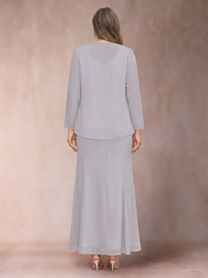 Sheath/Column V-Neck Ankle-Length Plus Size Evening Dresses With Jacket &amp; Sequins