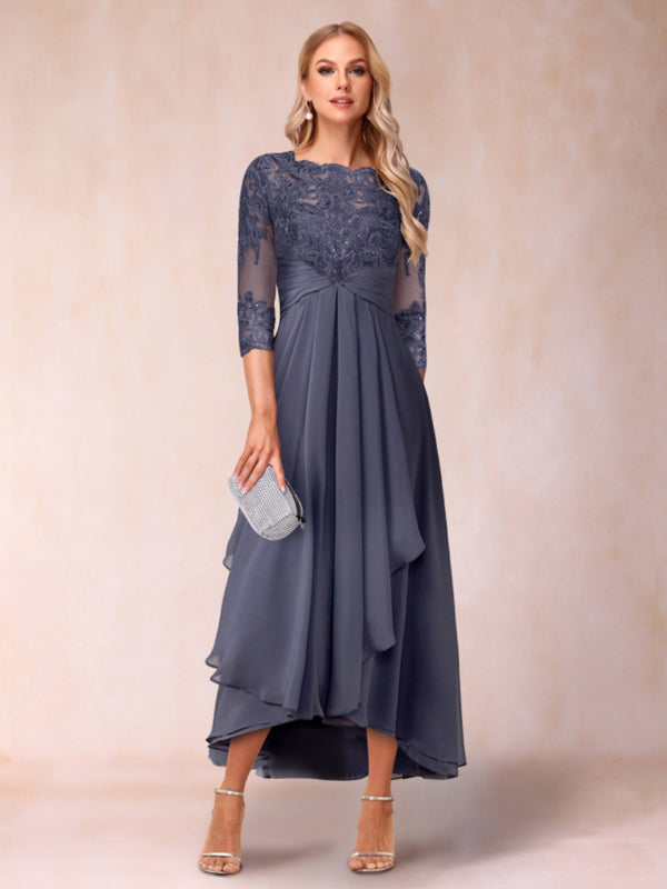 A-Line/Princess Sheer Neck 3/4 Sleeves Mother of the Bride Dresses with Beading