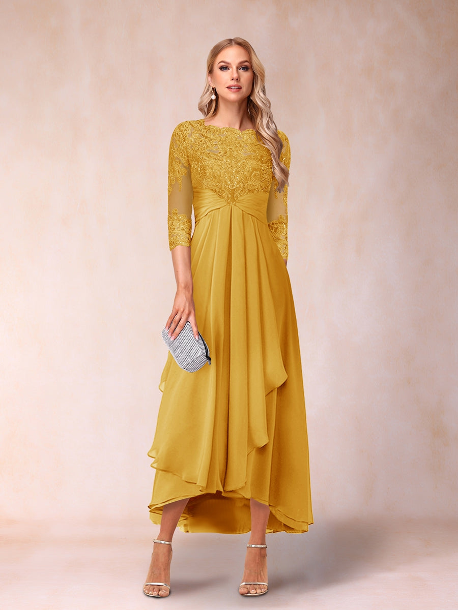 A-Line/Princess Sheer Neck 3/4 Sleeves Mother of the Bride Dresses with Beading