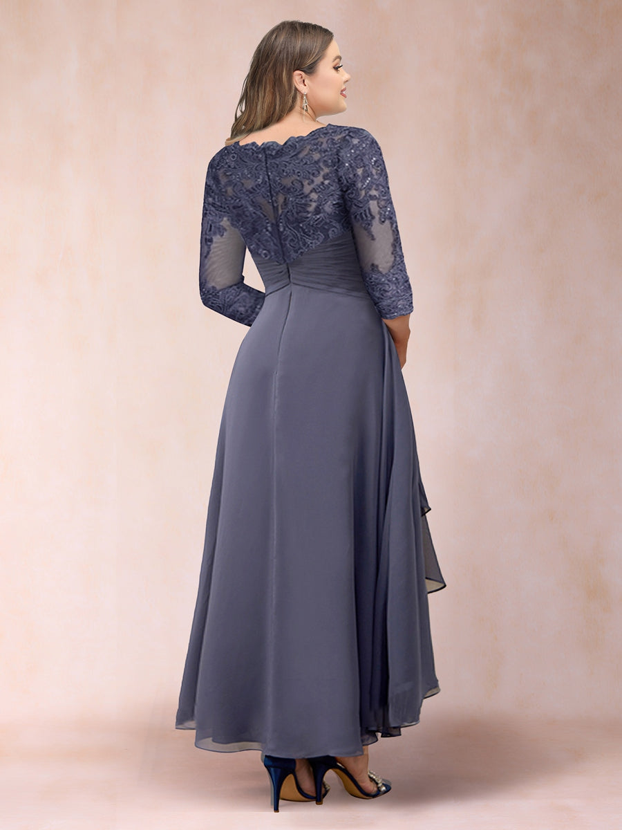 A-Line/Princess Sheer Neck 3/4 Sleeves Plus Size Mother of the Bride Dresses with Beading