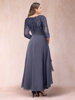A-Line/Princess Sheer Neck 3/4 Sleeves Plus Size Mother of the Bride Dresses with Beading