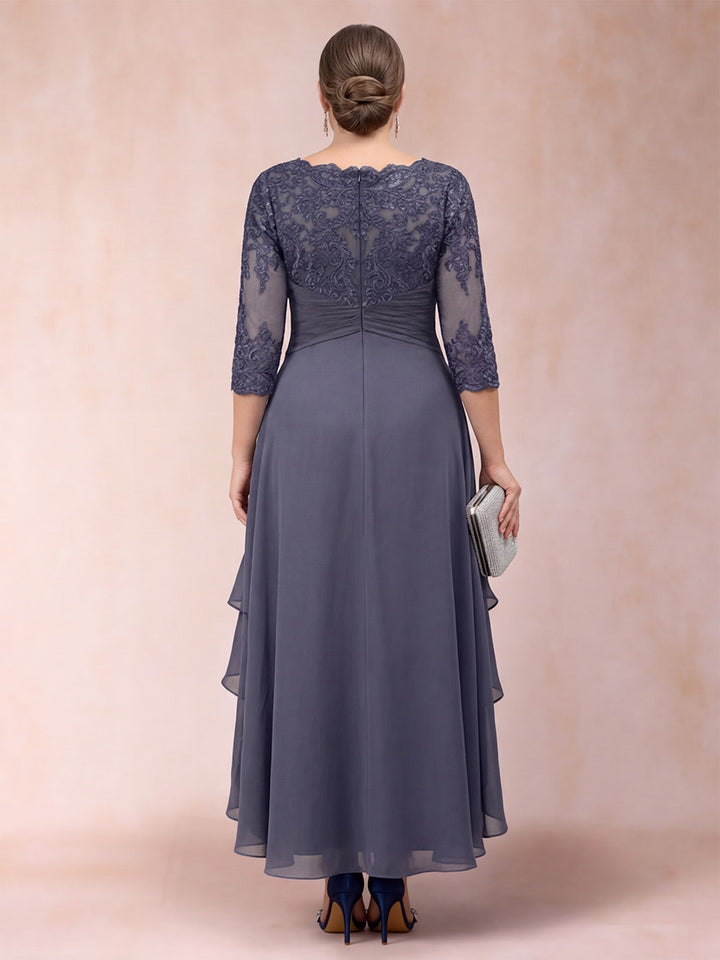A-Line/Princess Sheer Neck 3/4 Sleeves Plus Size Mother of the Bride Dresses with Beading