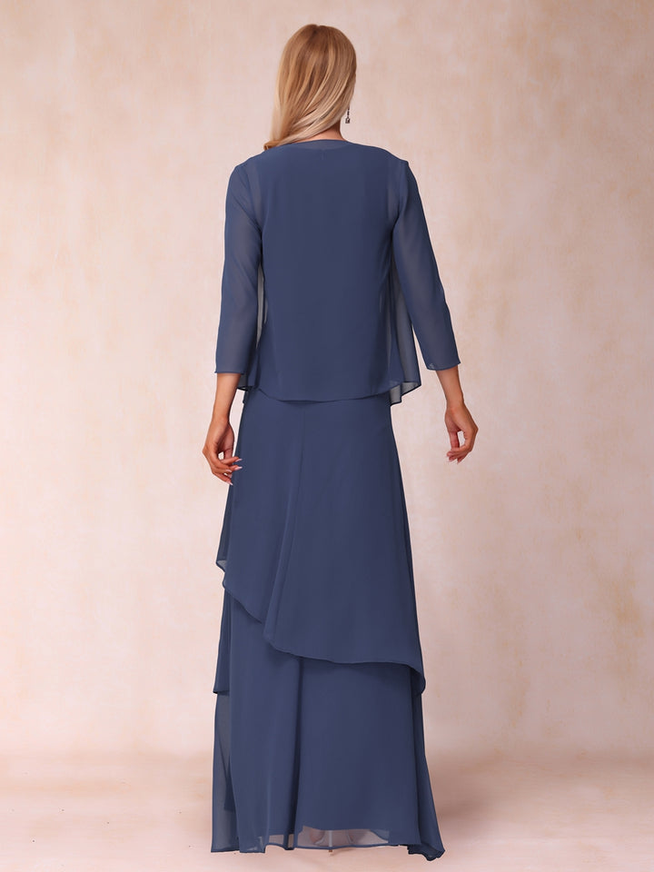 A-Line/Princess Scoop Ruched Floor-Length Mother of the Bride Dresses with Ruffles &amp; Jacket