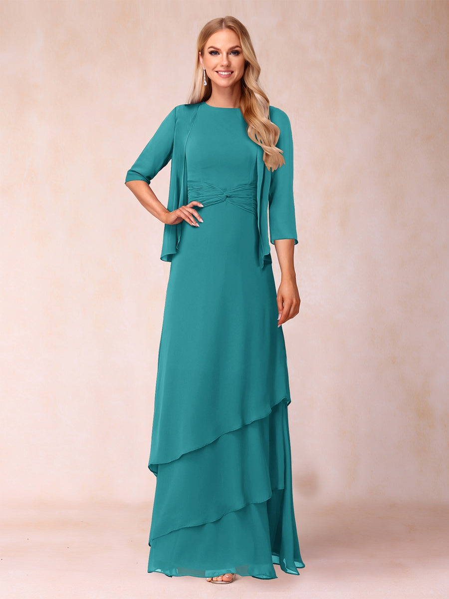 A-Line/Princess Scoop Ruched Floor-Length Mother of the Bride Dresses with Ruffles &amp; Jacket