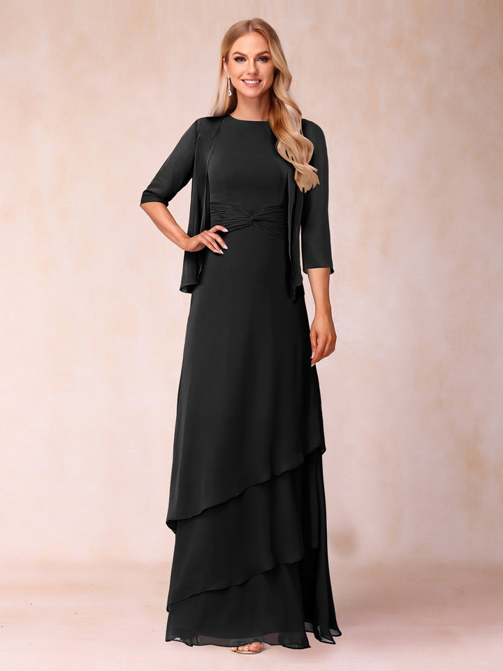 A-Line/Princess Scoop Ruched Floor-Length Mother of the Bride Dresses with Ruffles &amp; Jacket