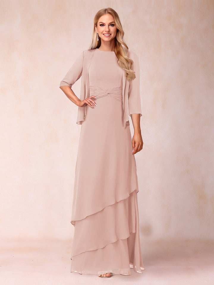 A-Line/Princess Scoop Ruched Floor-Length Mother of the Bride Dresses with Ruffles &amp; Jacket