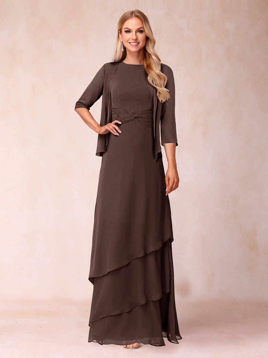 A-Line/Princess Scoop Ruched Floor-Length Mother of the Bride Dresses with Ruffles &amp; Jacket