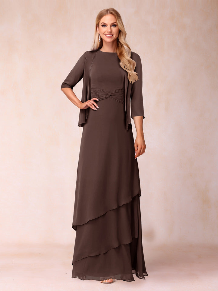 A-Line/Princess Scoop Ruched Floor-Length Mother of the Bride Dresses with Ruffles &amp; Jacket