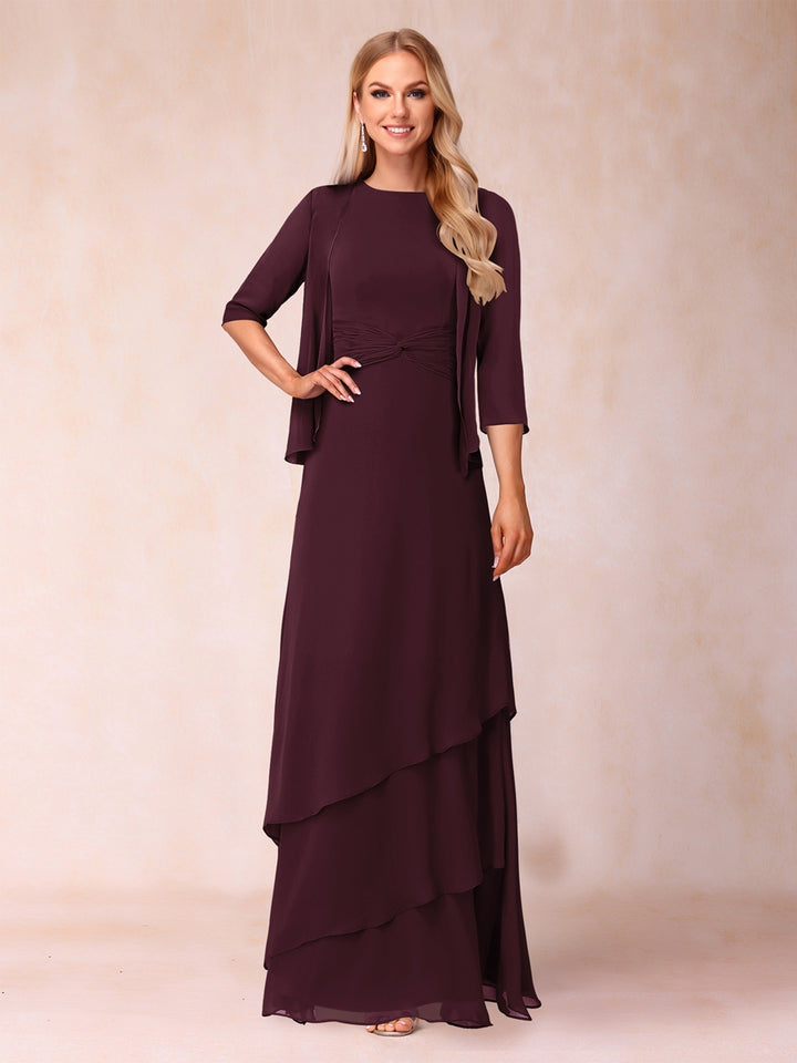 A-Line/Princess Scoop Ruched Floor-Length Mother of the Bride Dresses with Ruffles &amp; Jacket