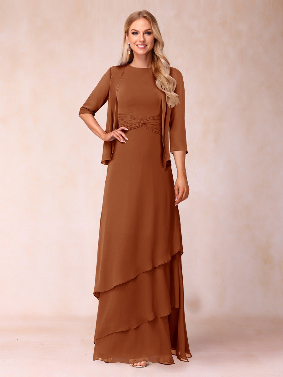 A-Line/Princess Scoop Ruched Floor-Length Mother of the Bride Dresses with Ruffles &amp; Jacket