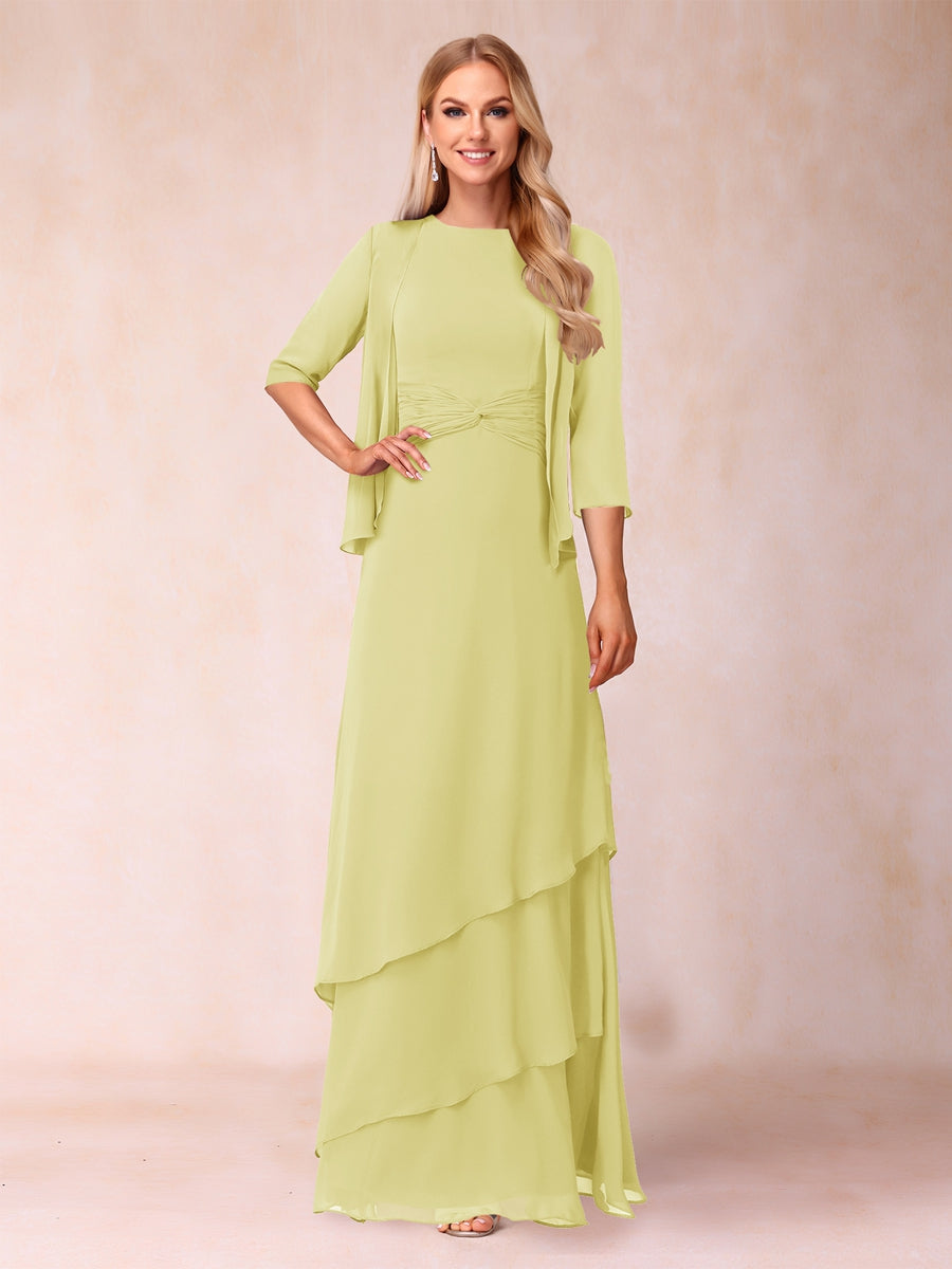 A-Line/Princess Scoop Ruched Floor-Length Mother of the Bride Dresses with Ruffles &amp; Jacket