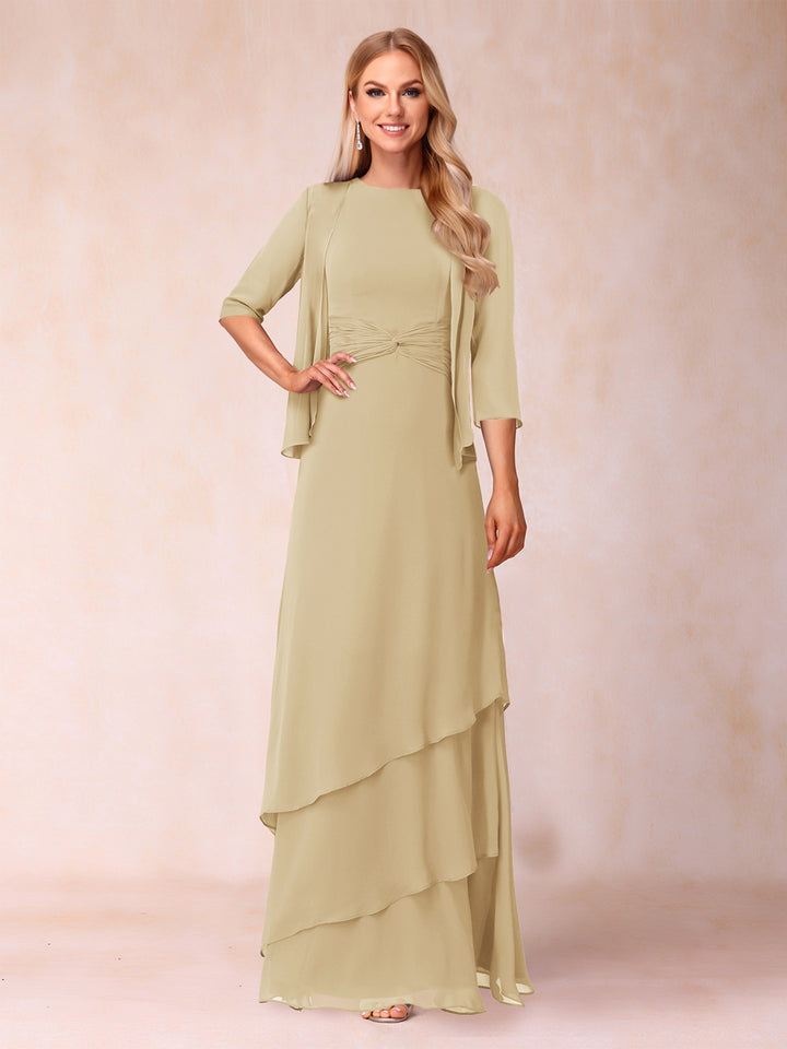 A-Line/Princess Scoop Ruched Floor-Length Mother of the Bride Dresses with Ruffles &amp; Jacket