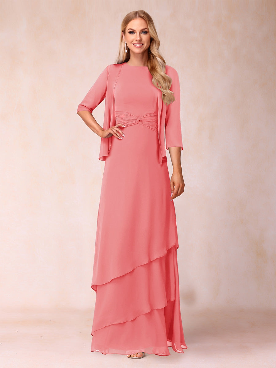 A-Line/Princess Scoop Ruched Floor-Length Mother of the Bride Dresses with Ruffles &amp; Jacket