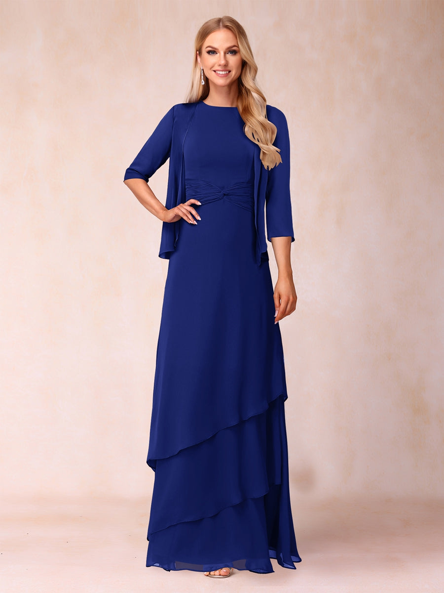 A-Line/Princess Scoop Ruched Floor-Length Mother of the Bride Dresses with Ruffles &amp; Jacket