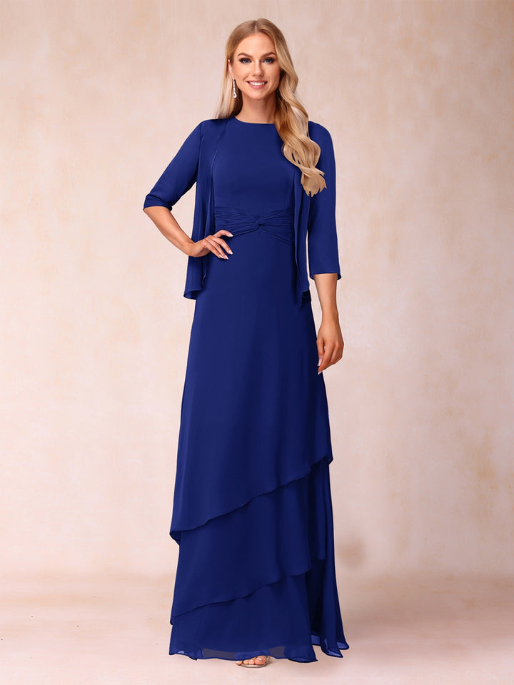 A-Line/Princess Scoop Ruched Floor-Length Mother of the Bride Dresses with Ruffles &amp; Jacket