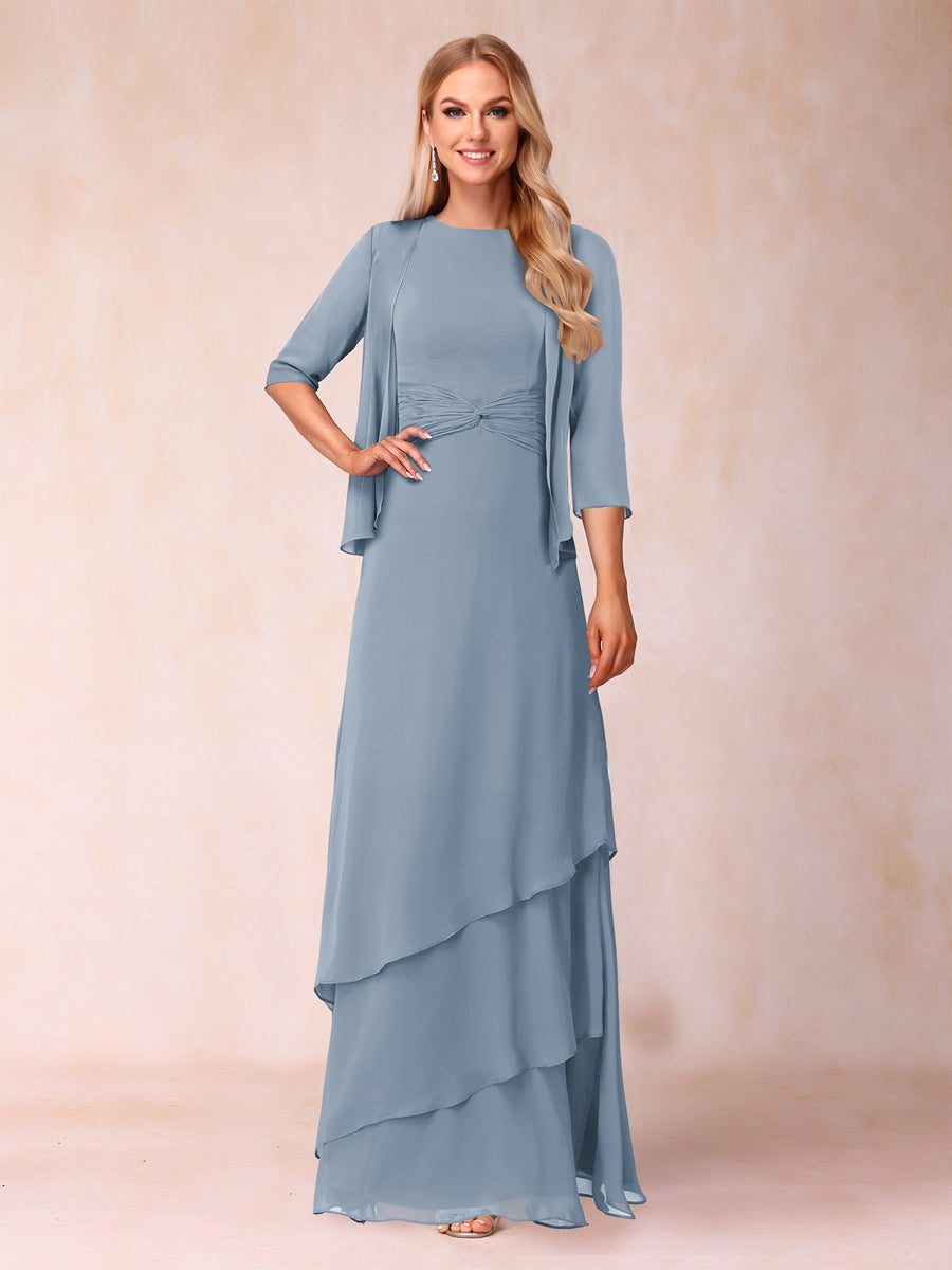A-Line/Princess Scoop Ruched Floor-Length Mother of the Bride Dresses with Ruffles &amp; Jacket
