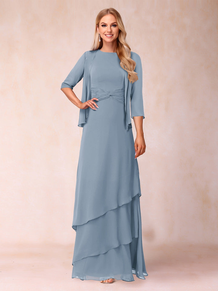 A-Line/Princess Scoop Ruched Floor-Length Mother of the Bride Dresses with Ruffles &amp; Jacket