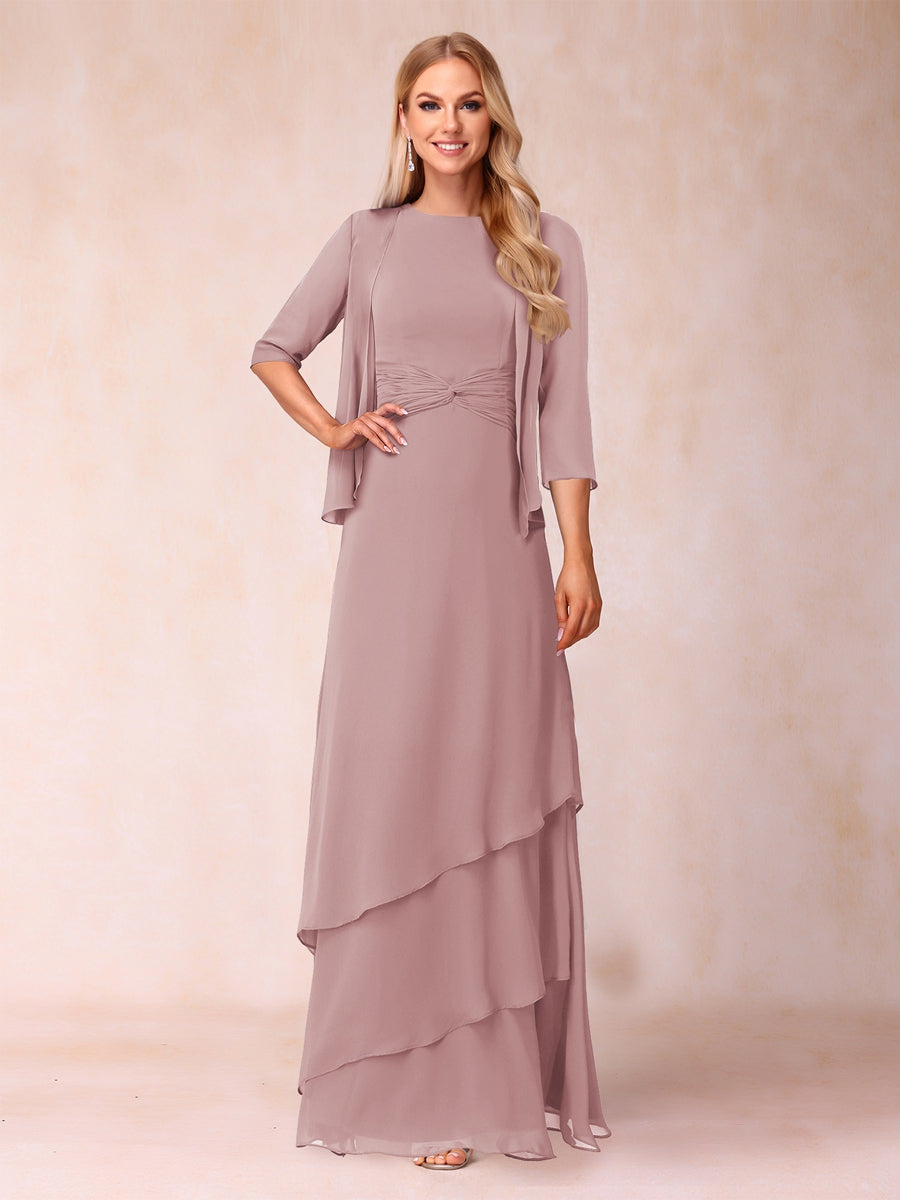 A-Line/Princess Scoop Ruched Floor-Length Mother of the Bride Dresses with Ruffles &amp; Jacket
